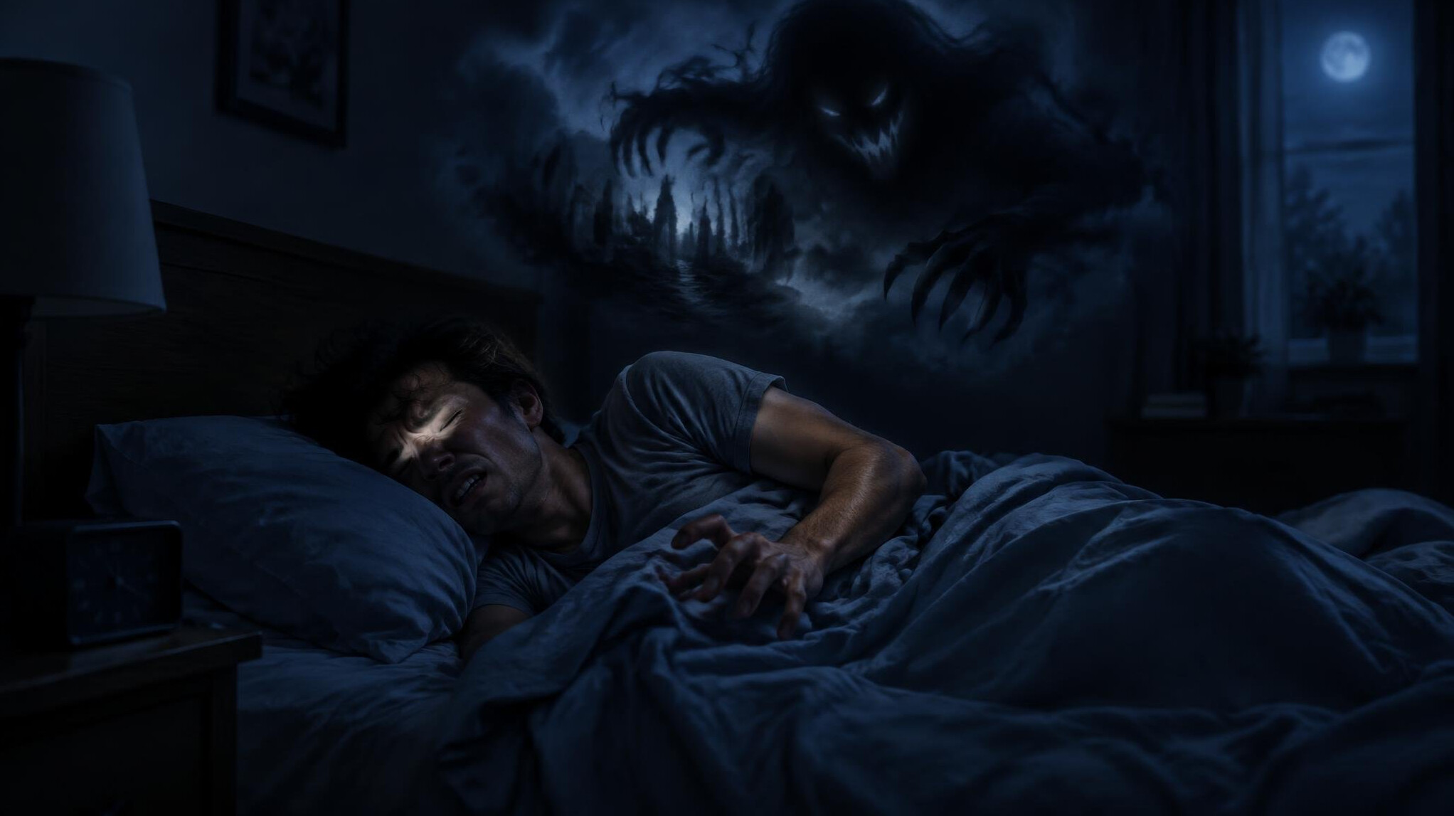 person having nightmare in bed