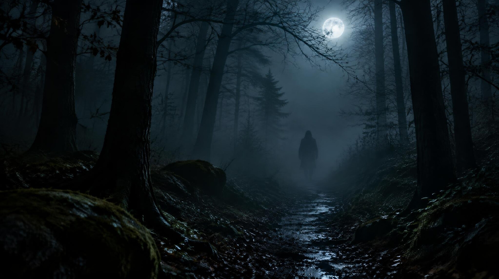mysterious dark forest path